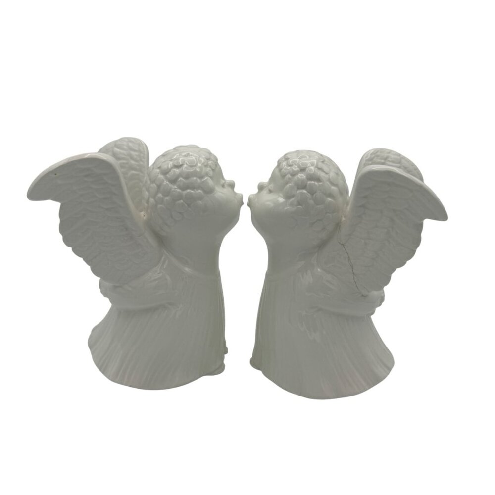 Vintage Fitz and Floyd Kissing Angel Candle Holders Set Of 2 White Ceramic